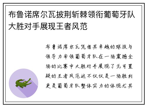 布鲁诺席尔瓦披荆斩棘领衔葡萄牙队大胜对手展现王者风范