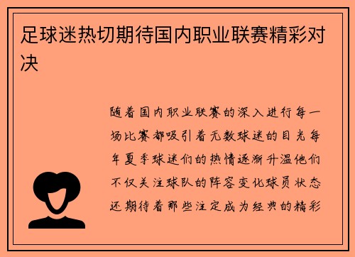 足球迷热切期待国内职业联赛精彩对决