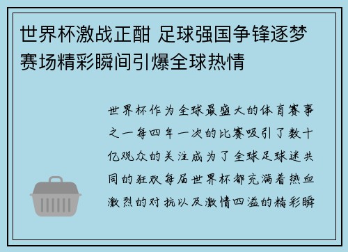 世界杯激战正酣 足球强国争锋逐梦 赛场精彩瞬间引爆全球热情