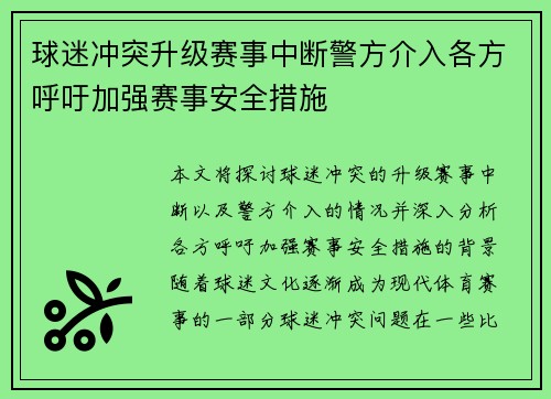 球迷冲突升级赛事中断警方介入各方呼吁加强赛事安全措施